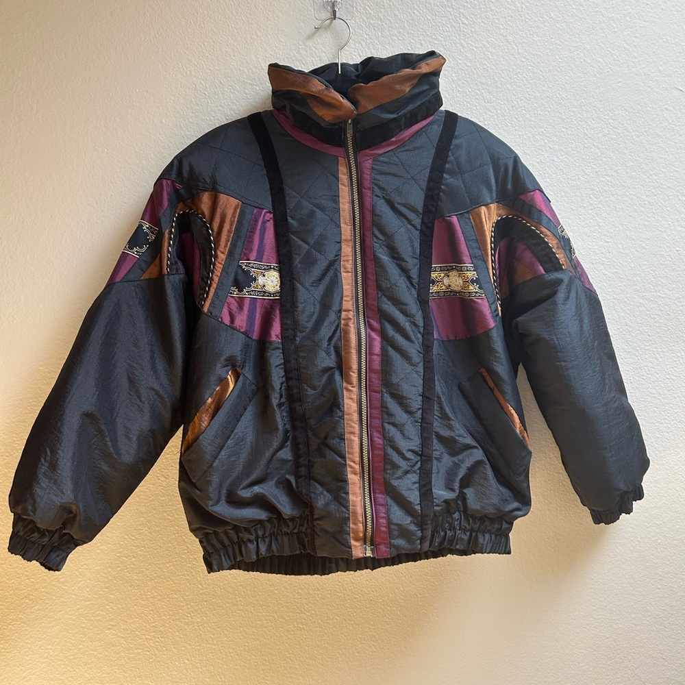 Vintage G-4000 Women's Embroidered Geometric Nylon Bomber Retro 80s 90s Jacket L